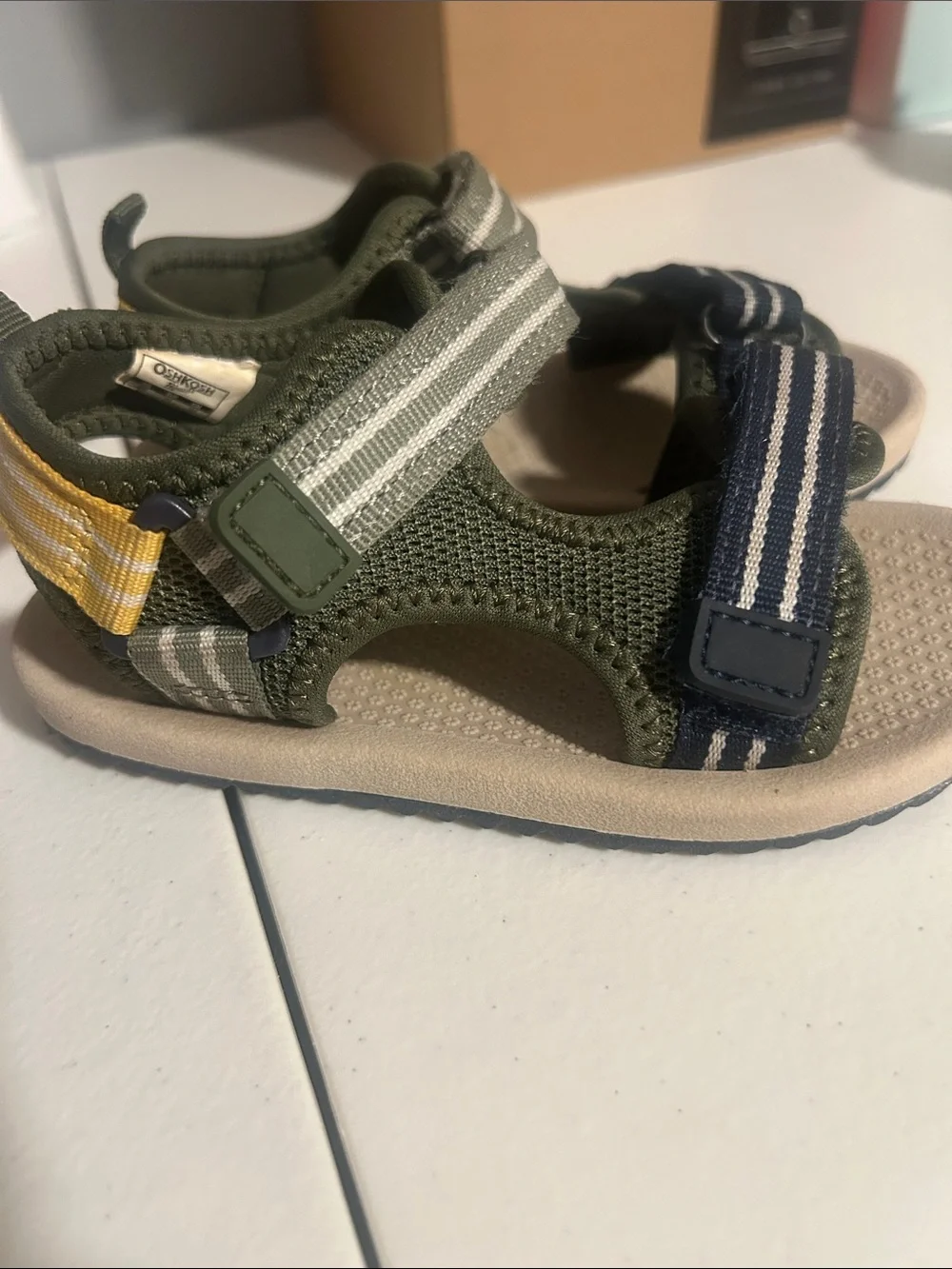 OshKosh B'gosh Olive Green Sandals with Navy and Gray Straps